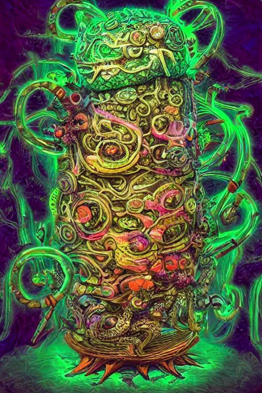 Image similar to creature sushi roots cactus elemental flush of force nature micro world fluo light deepdream a wild amazing steampunk baroque ancient alien creature, intricate detail, colorful digital painting radiating a glowing aura global illumination ray tracing