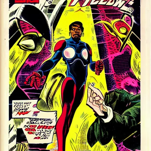 Image similar to Samuel L. Jackson as Tony Stark, comic book cover, art by Steve Ditko.