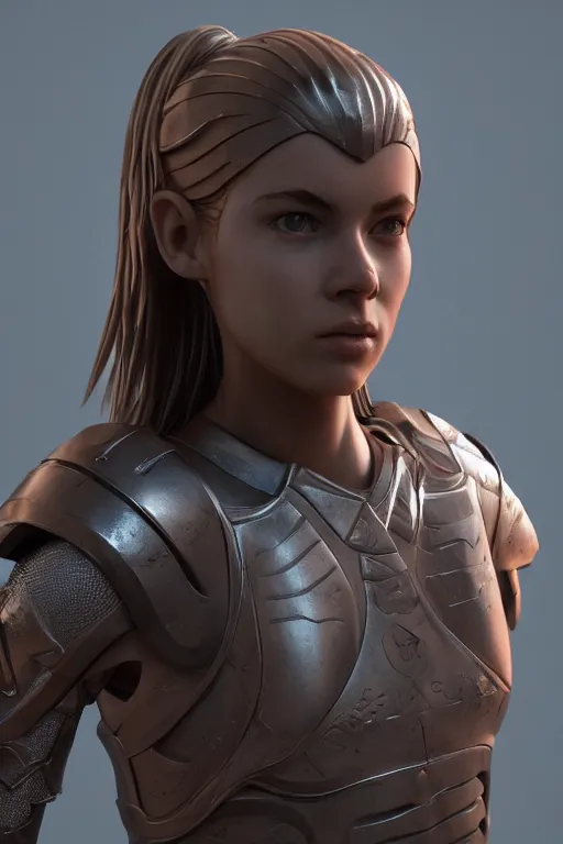 Image similar to а highly detailed sculpt of athletic girl in armor, concept design, cinematic light, featured on artstation, octane render, path tracing, sharp focus, 4 k.