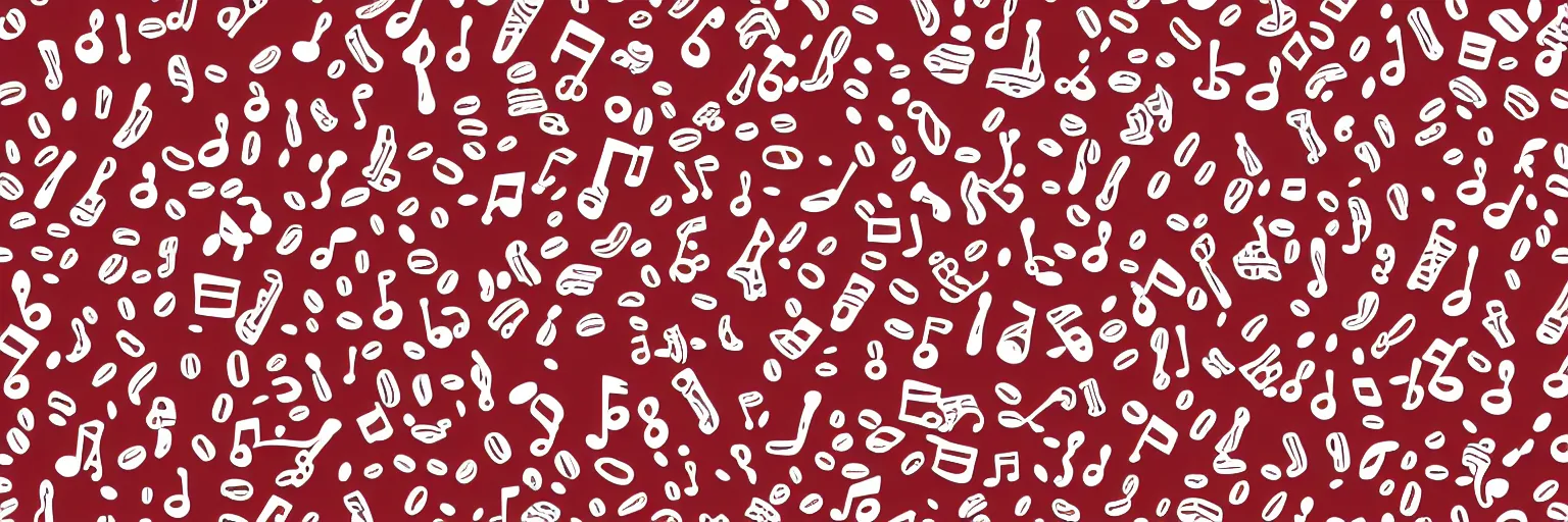 Image similar to seamless pattern design, coffee and musical notes, simple, red and white,