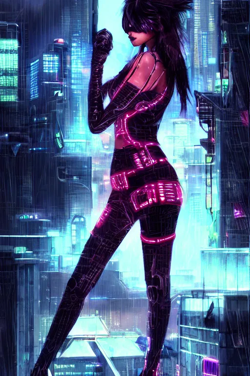 Image similar to portrait futuristic hot cyberpunk young female rouge, in futuristic stormy heavy snowy tokyo rooftop cyberpunk night, ssci-fi, fantasy, intricate, very very beautiful, elegant, neon light, highly detailed, digital painting, concept art, human anatomy, soft light, hdri, smooth, sharp focus, illustration, art by tian zi and craig mullins and WLOP and alphonse mucha