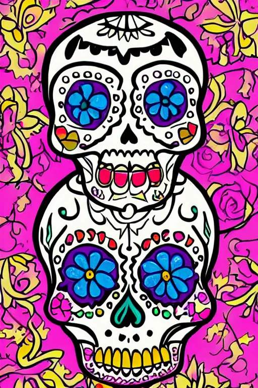 Prompt: Illustration of a sugar skull day of the dead girl, art by Erin Hanson