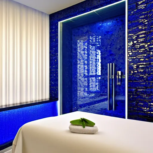 Image similar to luxury hotel spa with lapis lazuli walls