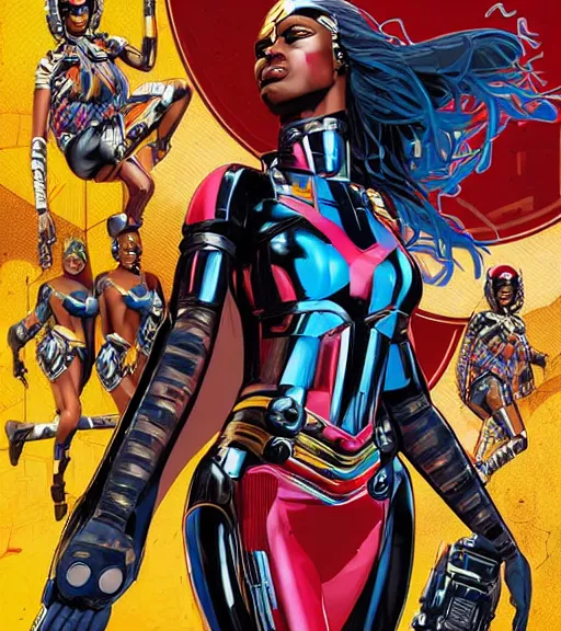 Image similar to african female android, by MARVEL comics and Sandra Chevrier, 4k