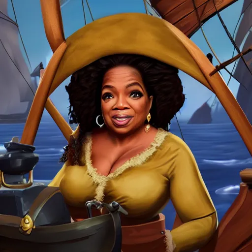 Image similar to Oprah as a pirate in the game Sea of thieves, digital art, trending on artstation