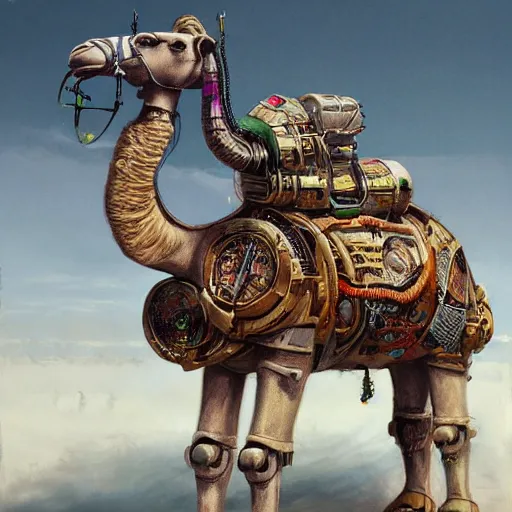 Prompt: Cyborg Camel, industrial sci-fi, by Mandy Jurgens and Warhol, Ernst Haeckel, James Jean, concept art