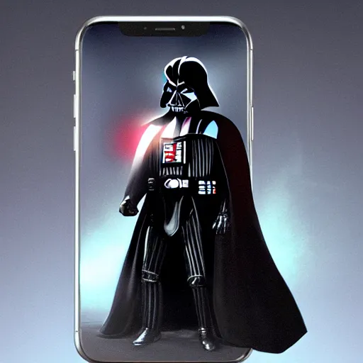 Image similar to darth vader checking his iphone, fantasy, sharp focus, digital art, hyper realistic, 4 k, unreal engine, highly detailed, hd, dramatic lighting by brom, trending on artstation