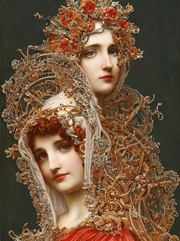Prompt: a beautiful render of baroque catholic veiled the red queen sculpture with symmetry intricate detailed,crystal-embellished,by Lawrence Alma-Tadema, peter gric,aaron horkey,Billelis,trending on pinterest,hyperreal,jewelry,gold,intricate,maximalist,golden ratio,cinematic lighting
