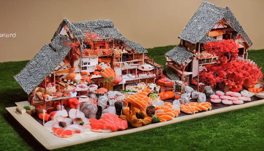 Image similar to a Barndominiums house made of sushi, 4k photography award winning,