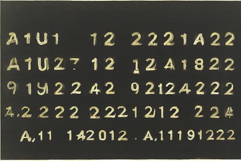 Image similar to a painting of a date AUG.9.2022, by On Kawara, Futura font in white oil paint on black background, Highly Detailed