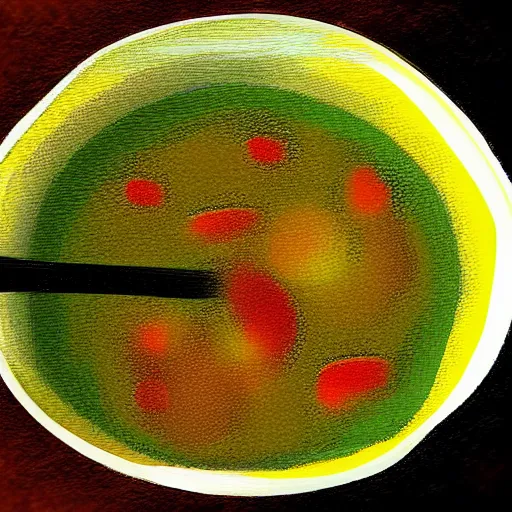 Image similar to a bowl of soup that has a portal to another world in it, digital art