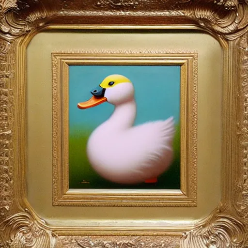 Prompt: a duck on the prowl oil painting mark ryden