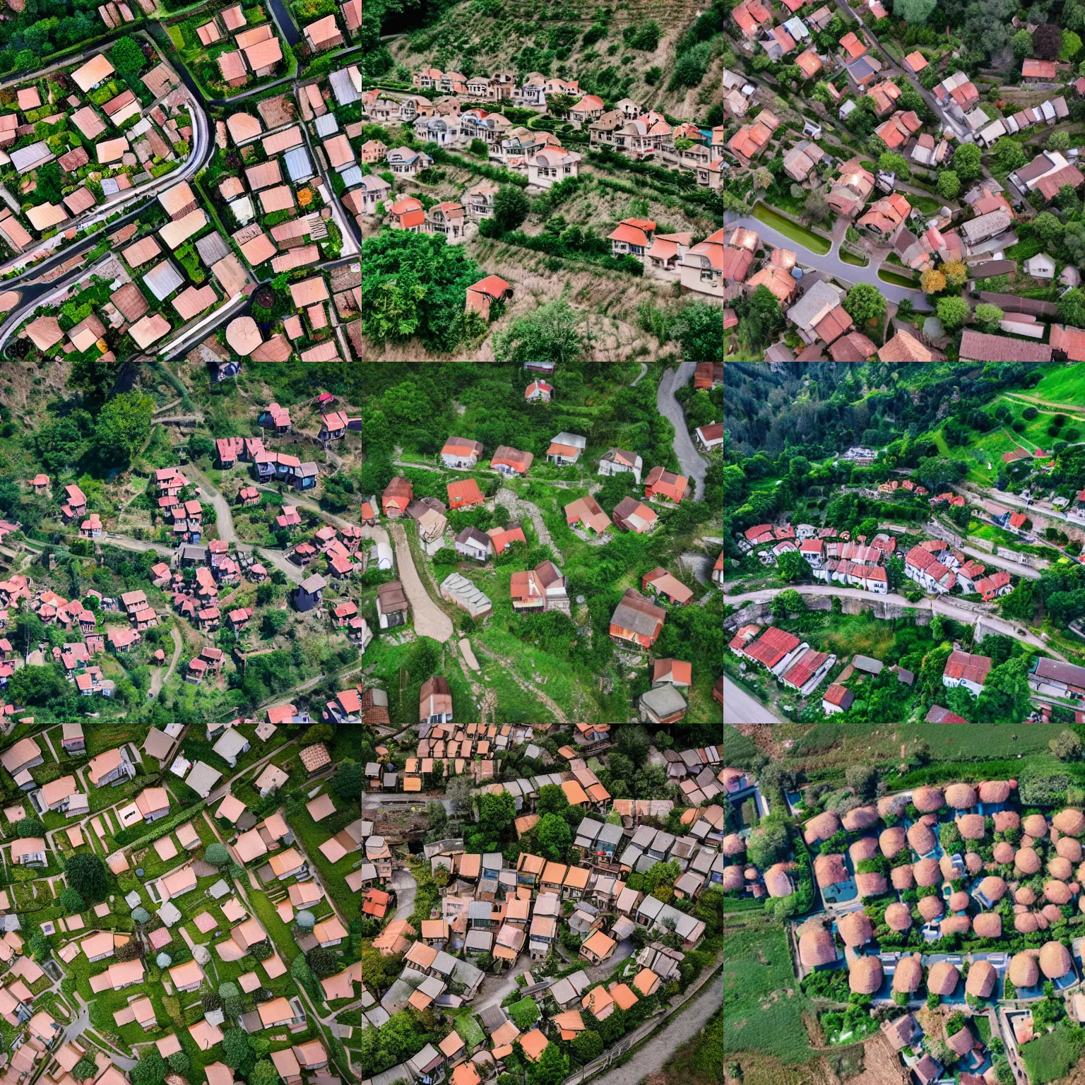 Prompt: photo of a village from military drone