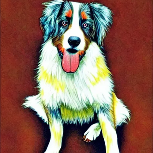 Image similar to australian shepard in the style of neil gaiman