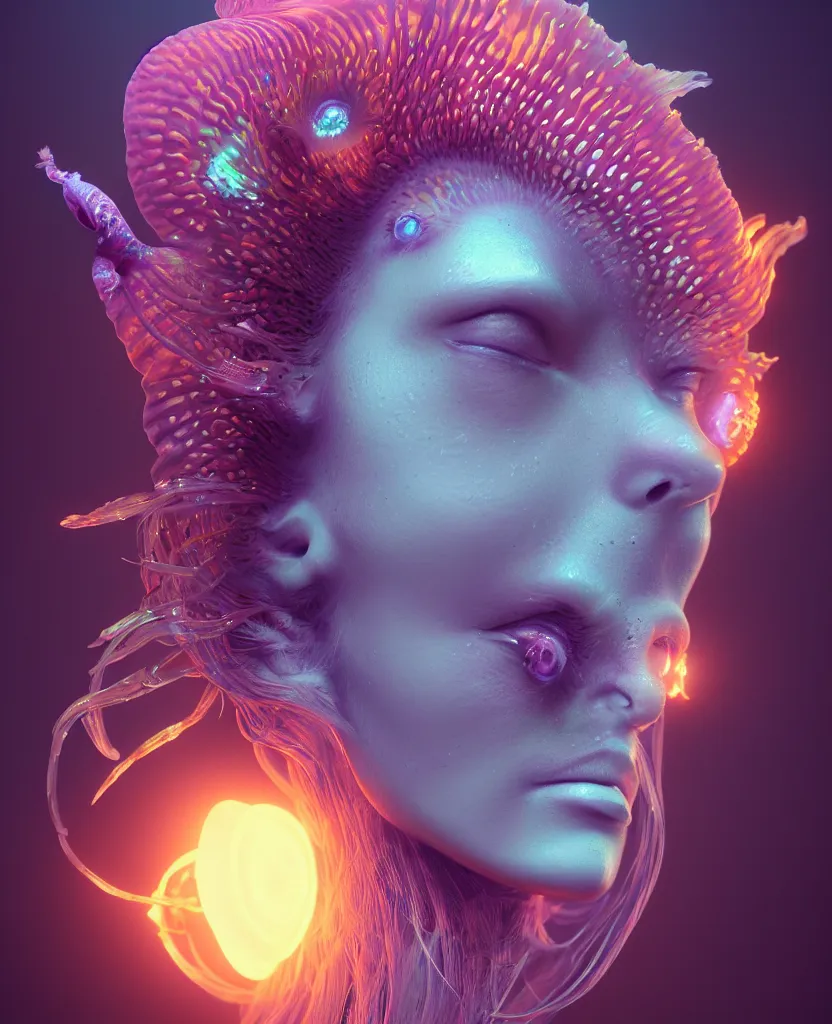 Image similar to goddess close-up portrait. orchid jellyfish phoenix head, nautilus, skull, betta fish, bioluminiscent creatures, intricate artwork by Tooth Wu and wlop and beeple. octane render, trending on artstation, greg rutkowski very coherent symmetrical artwork. cinematic, hyper realism, high detail, octane render, 8k