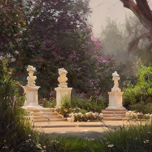 Prompt: white council in rivendel gardens, epic masterpiece of cinematographic hyperrealism, realistic shaded lighting poster by craig mallismo, artgerm, jeremy lipkin and michael garmash, unreal engine, radiant light, detailed and intricate environment, digital art, art station trends