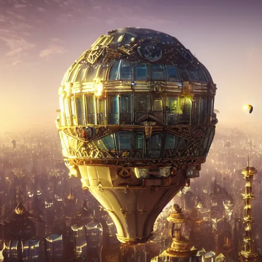 Image similar to enormous flying city in a gigantic faberge egg, sky, steampunk, fantasy art, unreal engine,