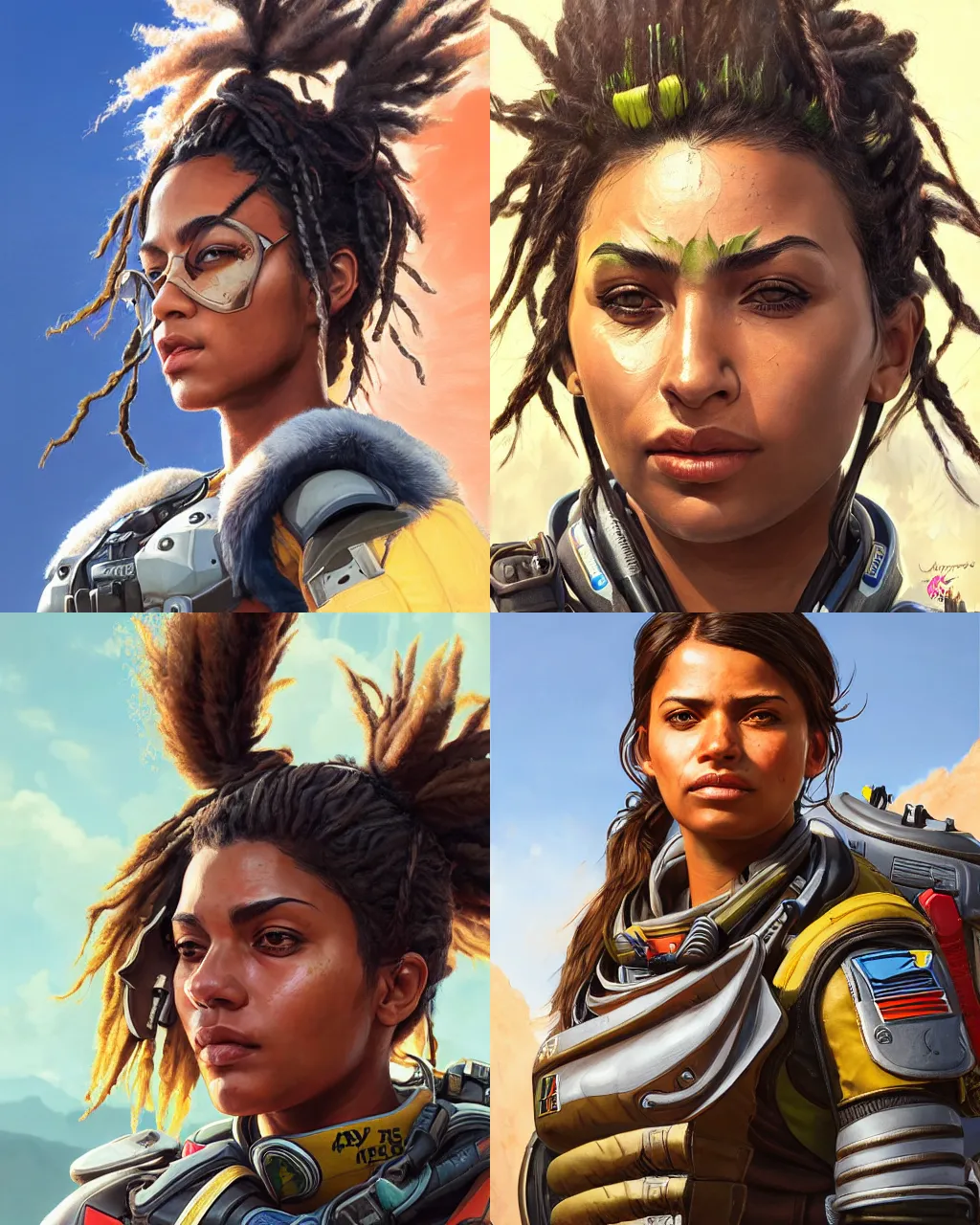 Prompt: portrait, loba andrade from apex legends, by johan grenier, sharp focus, hyperrealistic, intricate, summer day, sunlight, soft lighting, detailed