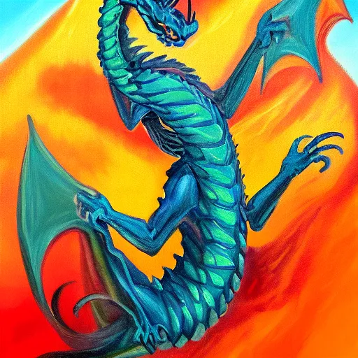 Prompt: a oil painting of a dragon, high energy, positive mood