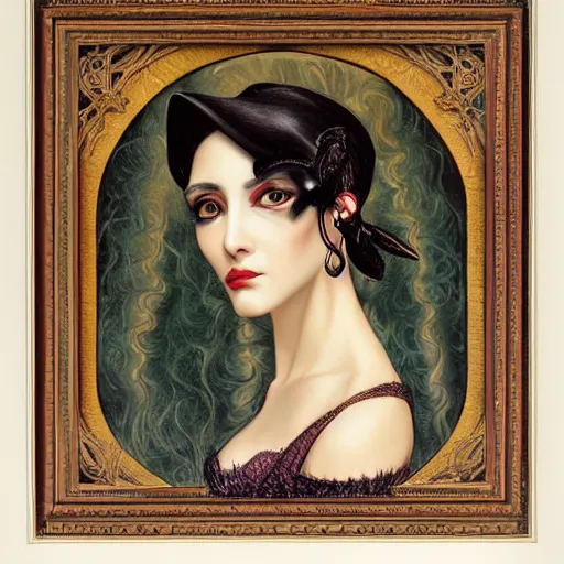 Prompt: frontal portrait of a woman with two pairs of eyes, intricate, elegant, highly detailed, ornate, elegant , luxury in the style of Gerald Brom and art nouveau