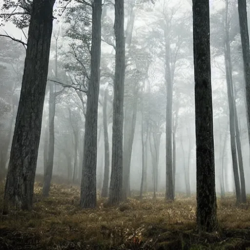 Image similar to endless forest of trees, highly detailed, ominous, vast