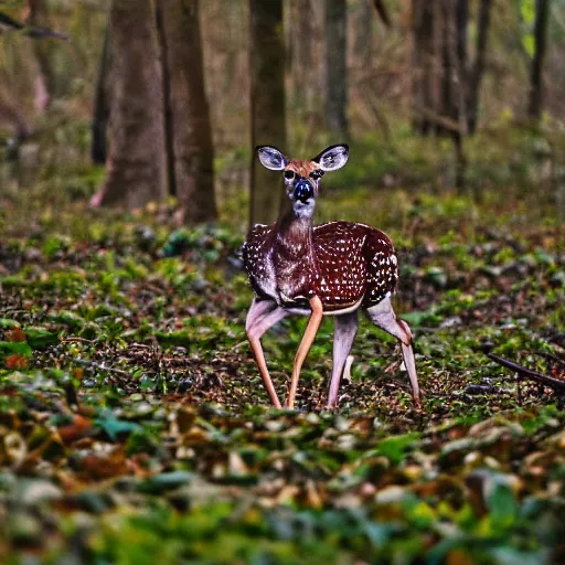 Image similar to a beautiful spotted deer in the woods, canon eos c 3 0 0, ƒ 1. 8, 3 5 mm