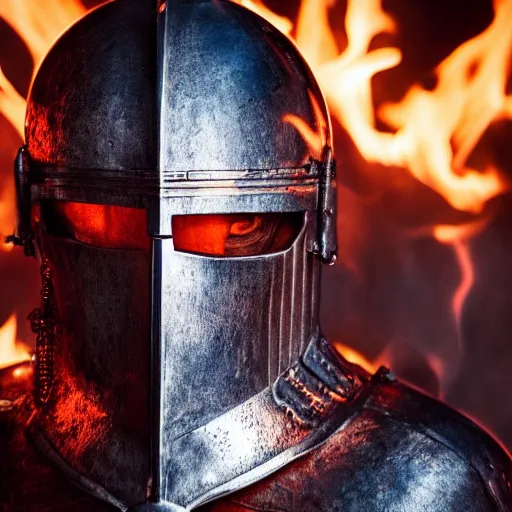 Prompt: portrait of the knight person who feels fear and agony while burning alive, 8k, highly detailed, photography