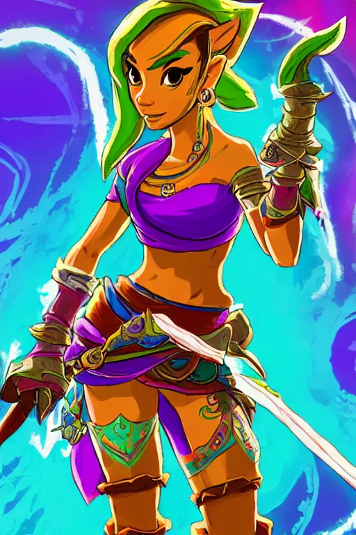 Image similar to an in game portrait of shantae from the legend of zelda breath of the wild, breath of the wild art style.