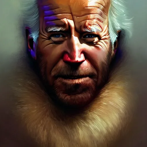 Image similar to Joe Biden as a dump looking caveman , colorful painting on grey scale face, powerful , magic, thunders, dramatic lighting, intricate, wild, highly detailed, digital painting, artstation, concept art, smooth, sharp focus, illustration, art by artgerm and greg rutkowski and alphonse mucha, footage