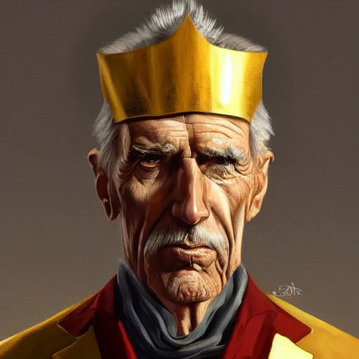 Prompt: a painted portrait of a tall old man in a golden suit, D&D, sci-fi, elegant, hopeful, muscular, highly detailed, digital painting, artstation, concept art, smooth, sharp focus, illustration