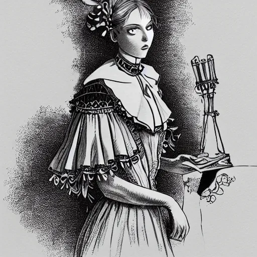 Image similar to anthro victorian scholar, black ink on paper, trending on artstation, beautiful, intricate, detailed