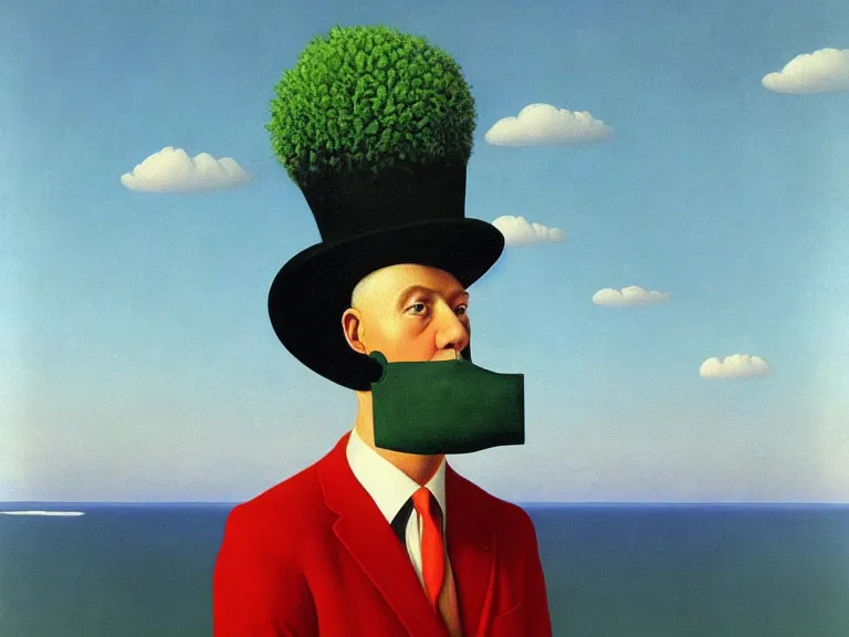 Prompt: surrealist painting by rene magritte, high detail, high resolution