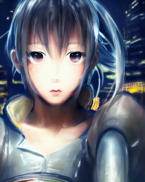 Image similar to portrait of anime girl in mechanic armor in night tokyo by makoto sinkai, perfect face, fine details