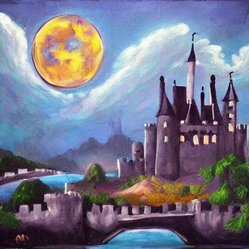 Image similar to Castle+moon+river+painting+ evil+smoke