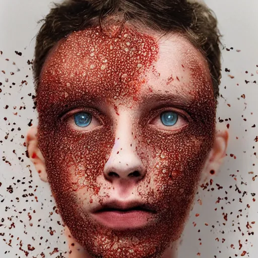 Image similar to a human face covered in boils, realistic