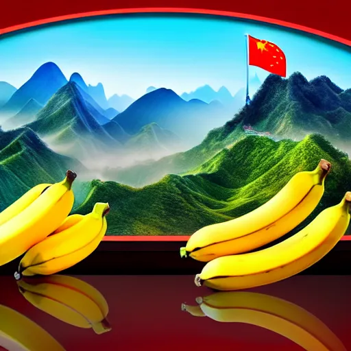 Image similar to Chinese president with bananas, battle with dragon, mountains background, fantasy art, 4k