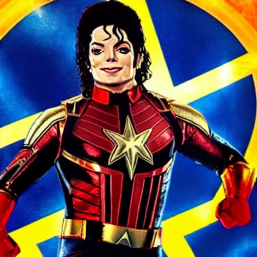 Prompt: professional photograph of Michael Jackson as Captain Marvel in the avengers