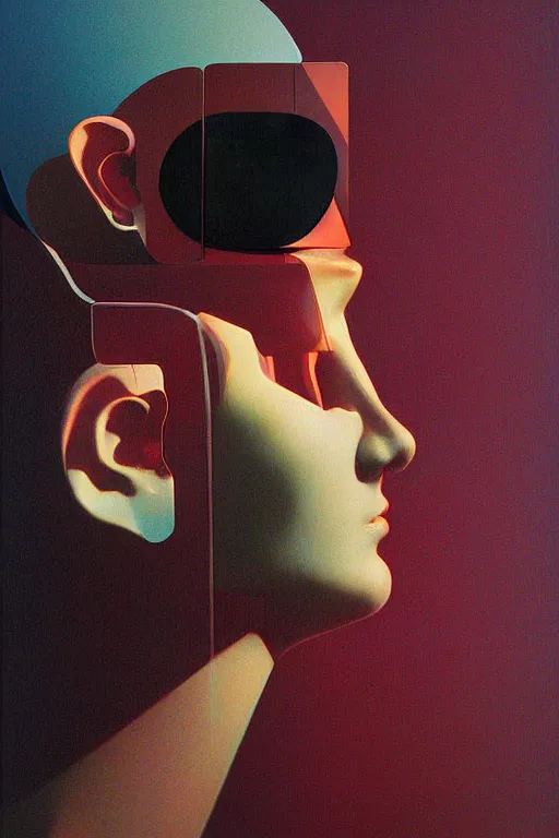 Image similar to woman wearing oculus and digital glitch head edward hopper and james gilleard, zdzislaw beksisnski, higly detailed