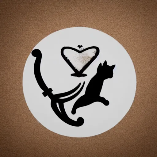 Image similar to tattoo design, stencil, a cat jumping in the air with a sword