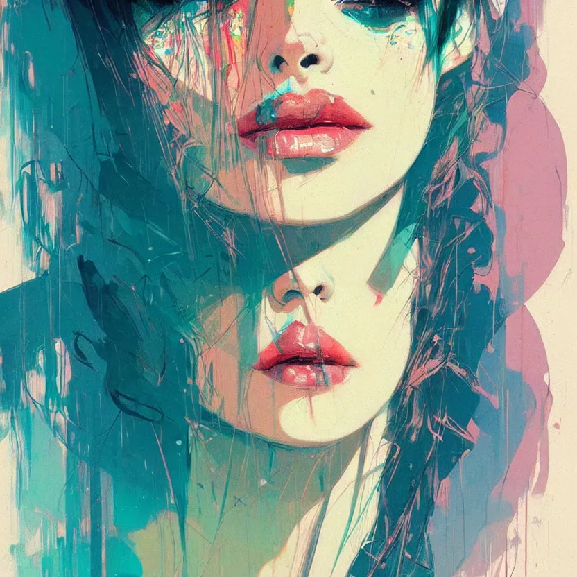 Image similar to close up portrait painting of a female in nineties street styling, concept art, intricate details, aesthetically pleasing pastel colors, art by conrad roset, impressionism, portrait