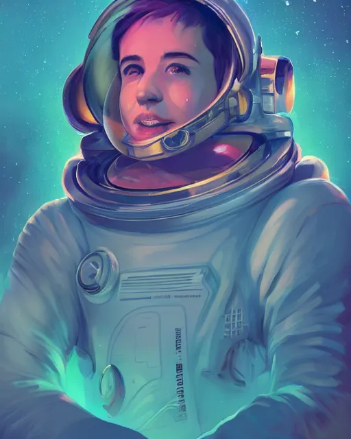 Prompt: wide shoot portrait of ethereal cosmonaut lie relaxed on a crescent moon between the stars and the planets in outer space, cosmonaut post grunge concept art,high detail,4k, trending on artstation by josan gonzalez, wlop and tyler edlin