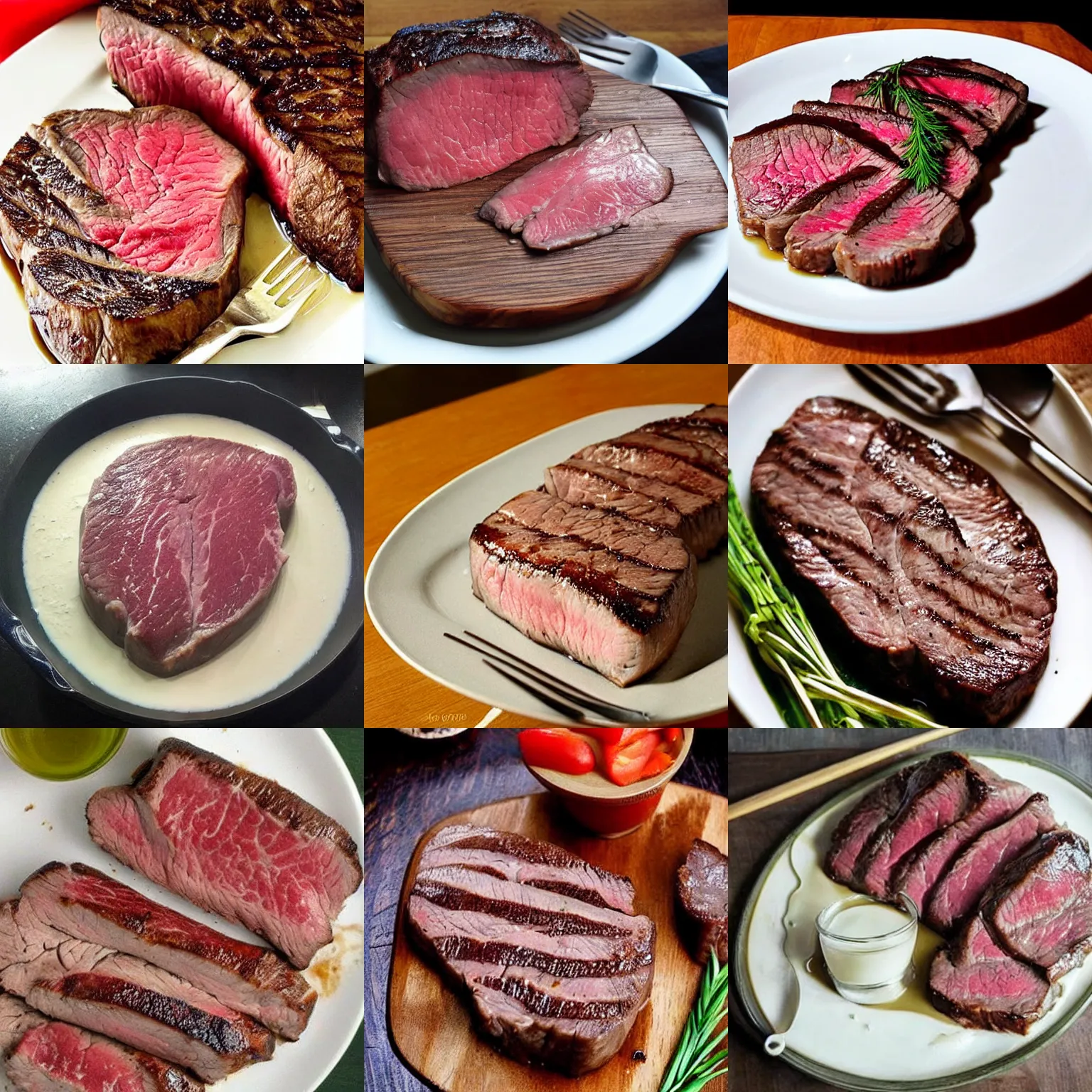 Prompt: perfect milk steak. this picture makes me so unbelievably hungry