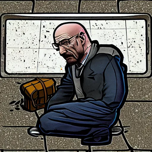 Prompt: Walter white halfway in a sewer