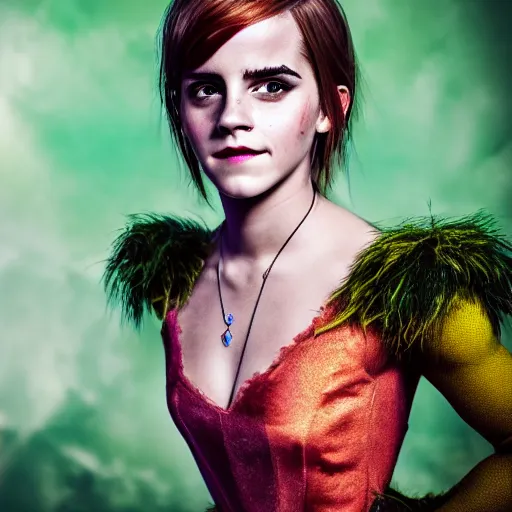 Prompt: Emma Watson in Shrek cosplay, (Sony a7R IV, symmetric balance, polarizing filter, Photolab, Lightroom, 4K, Dolby Vision, Photography Award)