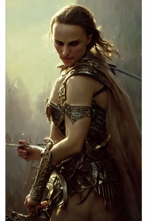 Image similar to natalie portman, legendary warrior, heroic, lord of the rings, tattoos, decorative ornaments, battle armor, by carl spitzweg, ismail inceoglu, vdragan bibin, hans thoma, greg rutkowski, alexandros pyromallis, perfect face, fine details, realistic shading photorealism