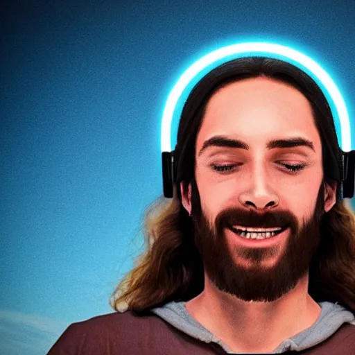 Prompt: jesus wearing a vr headset