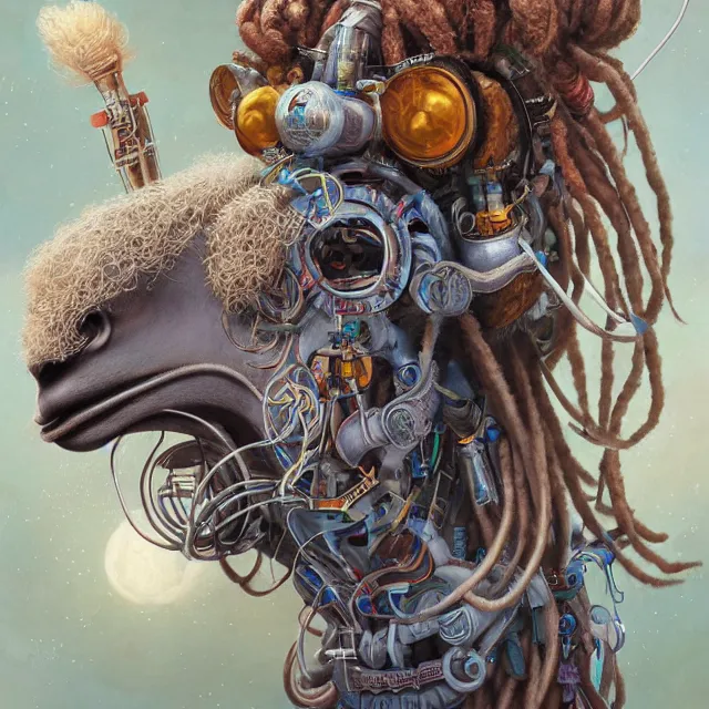 Prompt: llama with dreadlocks, industrial scifi, by mandy jurgens, ernst haeckel, by hsiao, james jean