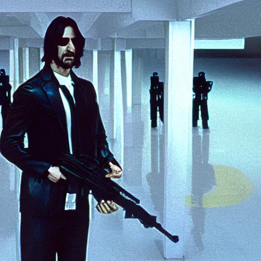 Prompt: beautiful hyperrealism three point perspective film still of Keanu Reeves as neo aiming two uzi at agent smith in a nice oceanfront promenade motorcycle chase scene in Matrix meets ronin(1990) extreme closeup portrait in style of 1990s frontiers in translucent porclein miniature street photography seinen manga fashion edition, miniature porcelain model, focus on face, eye contact, tilt shift style scene background, soft lighting, Kodak Portra 400, cinematic style, telephoto by Emmanuel Lubezki