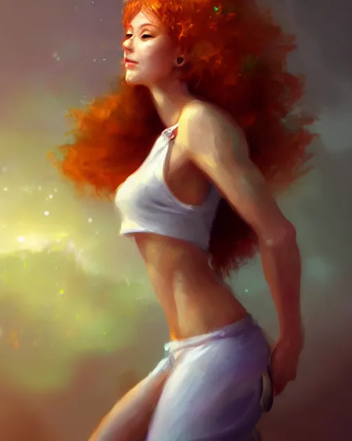 Prompt: cute happy female chef, perfect face, white halter top, ginger hair, abs, cinematic, stunning, elegant, highly detailed, psychedelic, digital painting, artstation, smooth, hard focus, illustration, art by jessica rossier and and brian froud