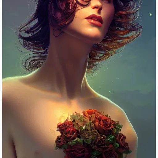 Prompt: realistic woman, top model, 3D model, hyper realistic, octane render, cinematic, unreal engine 5,golden ratio, curved lines, Peter Mohrbacher, Marc Simonetti floral-pattern vintage, dramatic lighting shadows, detailed illustration, Dan Mumford, Alphonse mucha, hyper realistic, photorealistic, extremely detailed fur, octane render, 8k, intricate details